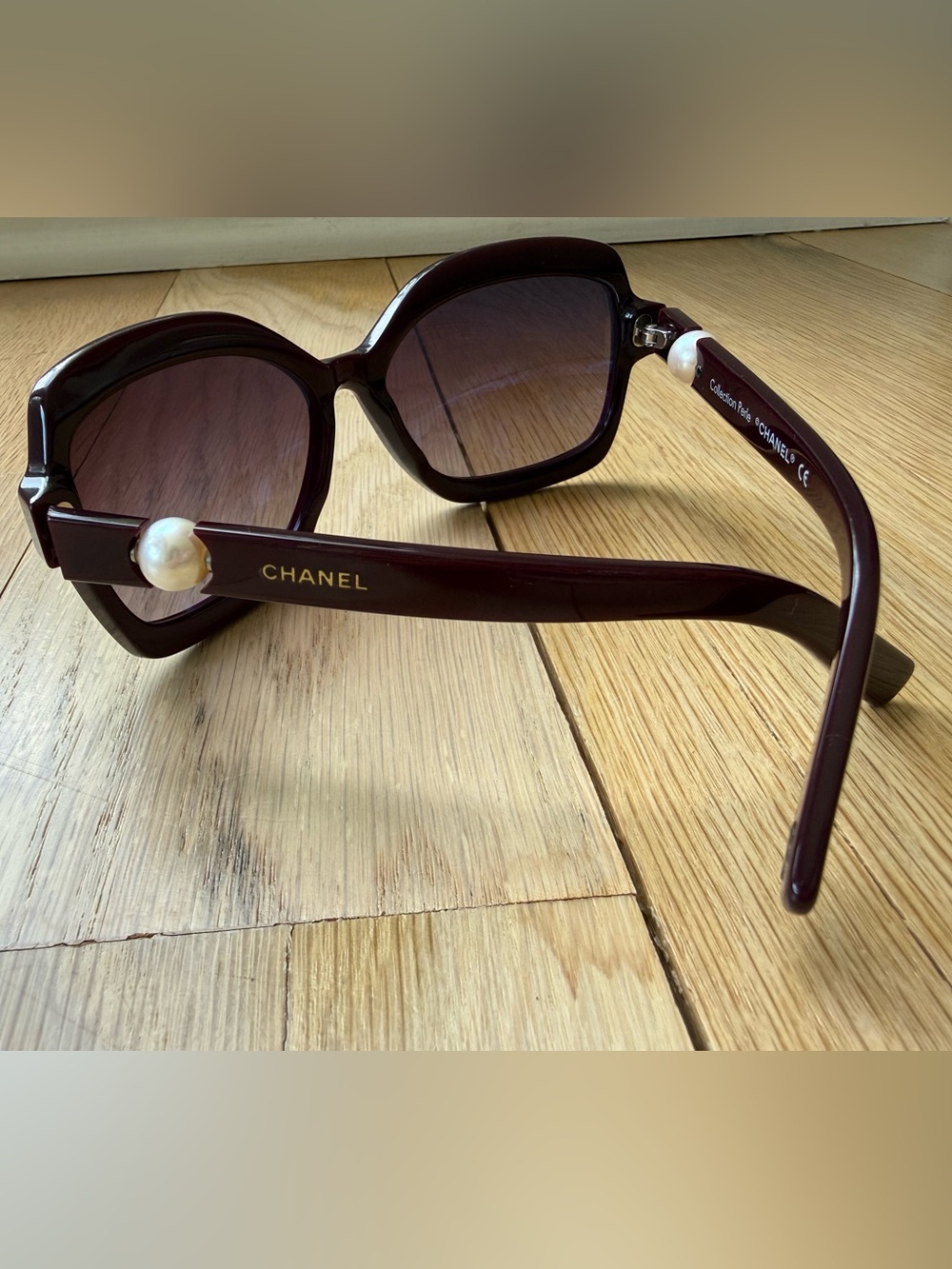 CHANEL Collection Perle 5132-H Burgundy Sunglasses with Pearl Accents
